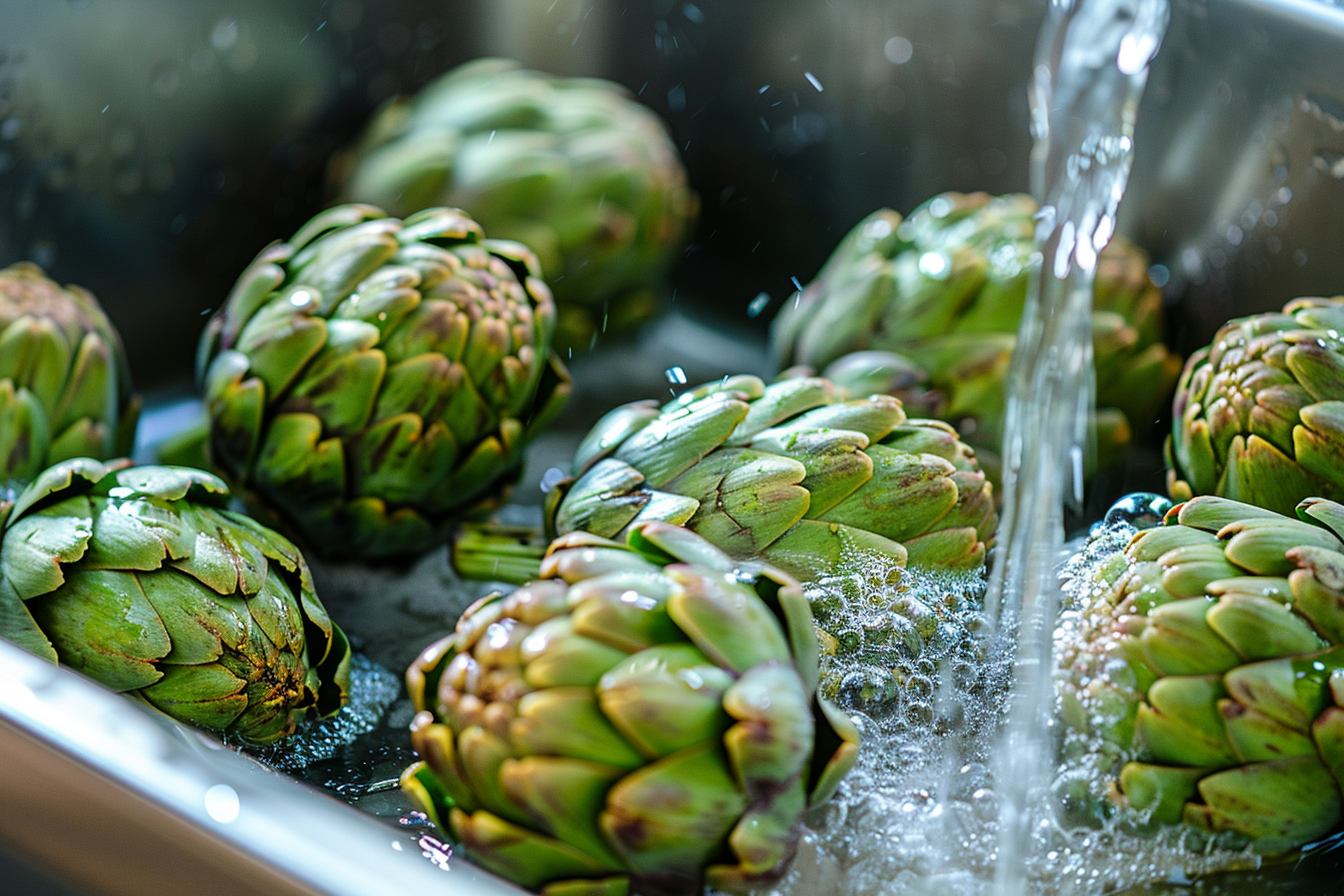 Image gratuite Artichauts lavés sous eau courante 3