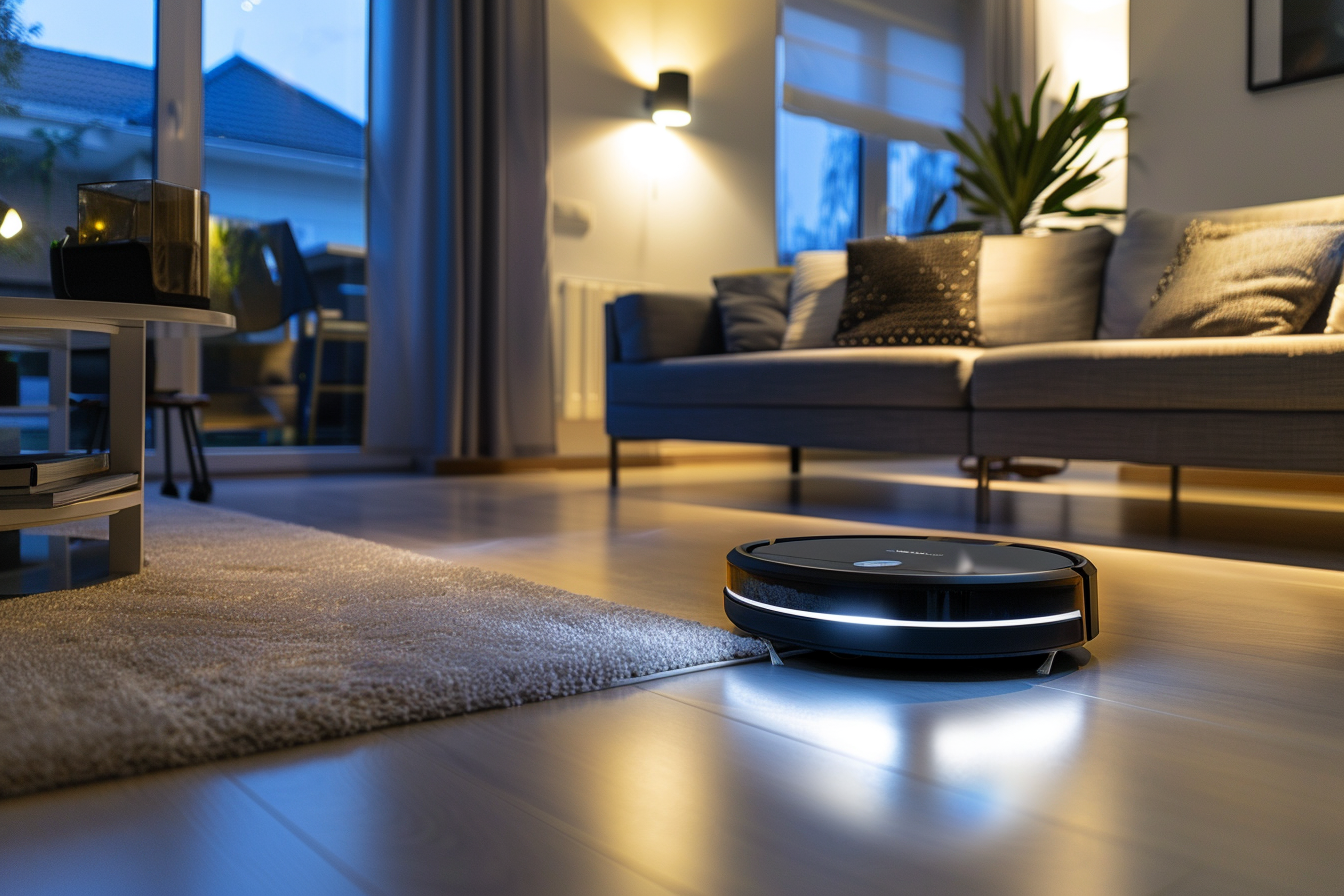 Image gratuite Aspirateur robot dans salon moderne 2
