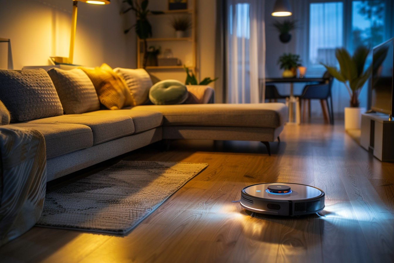 Image gratuite Aspirateur robot dans salon moderne 3