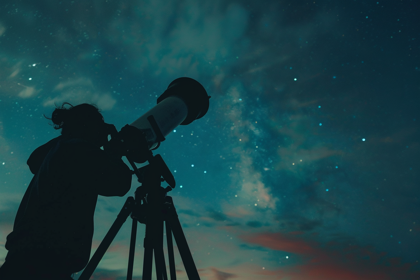 Image gratuite Astronome avec télescope, ciel nocturne 1