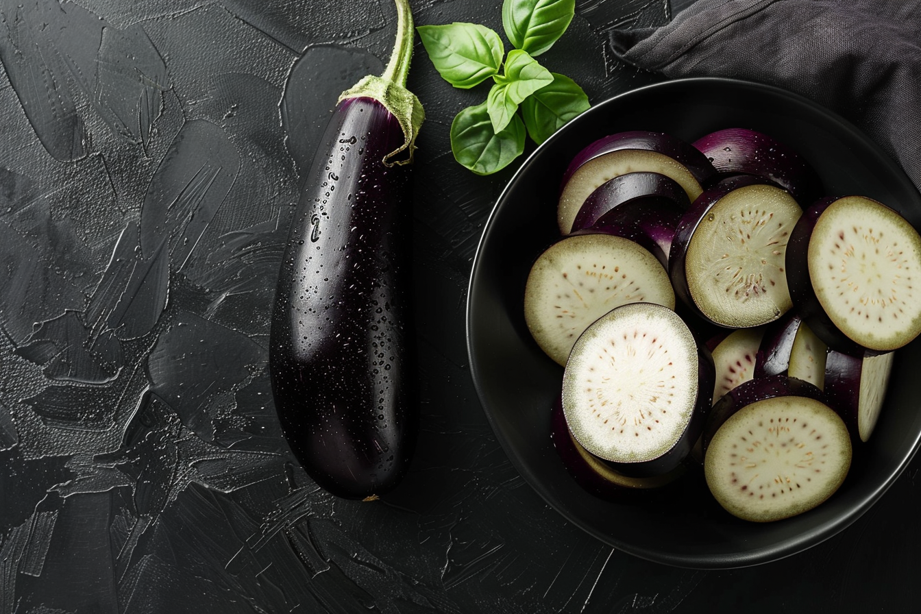 Image gratuite Aubergines dans bol noir 1