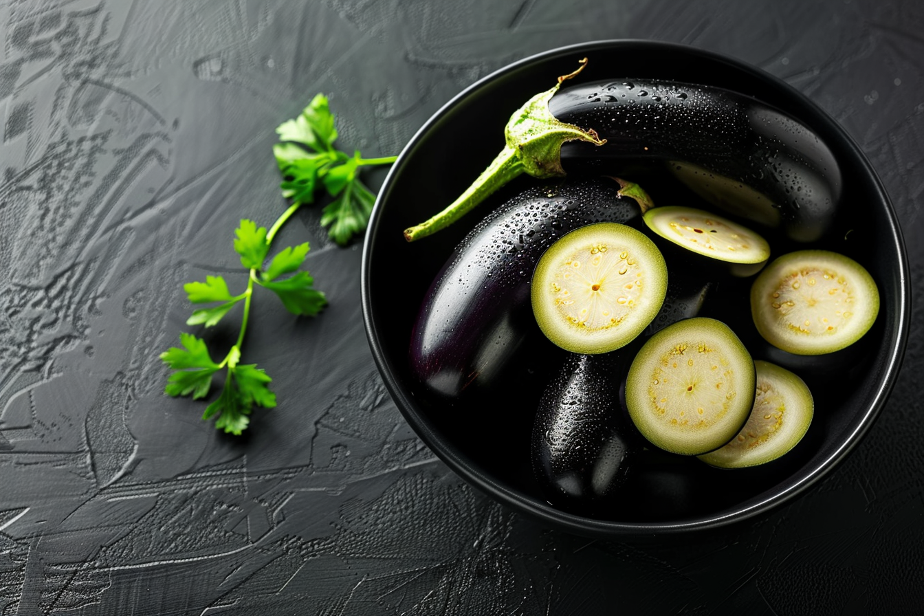 Image gratuite Aubergines dans bol noir 2