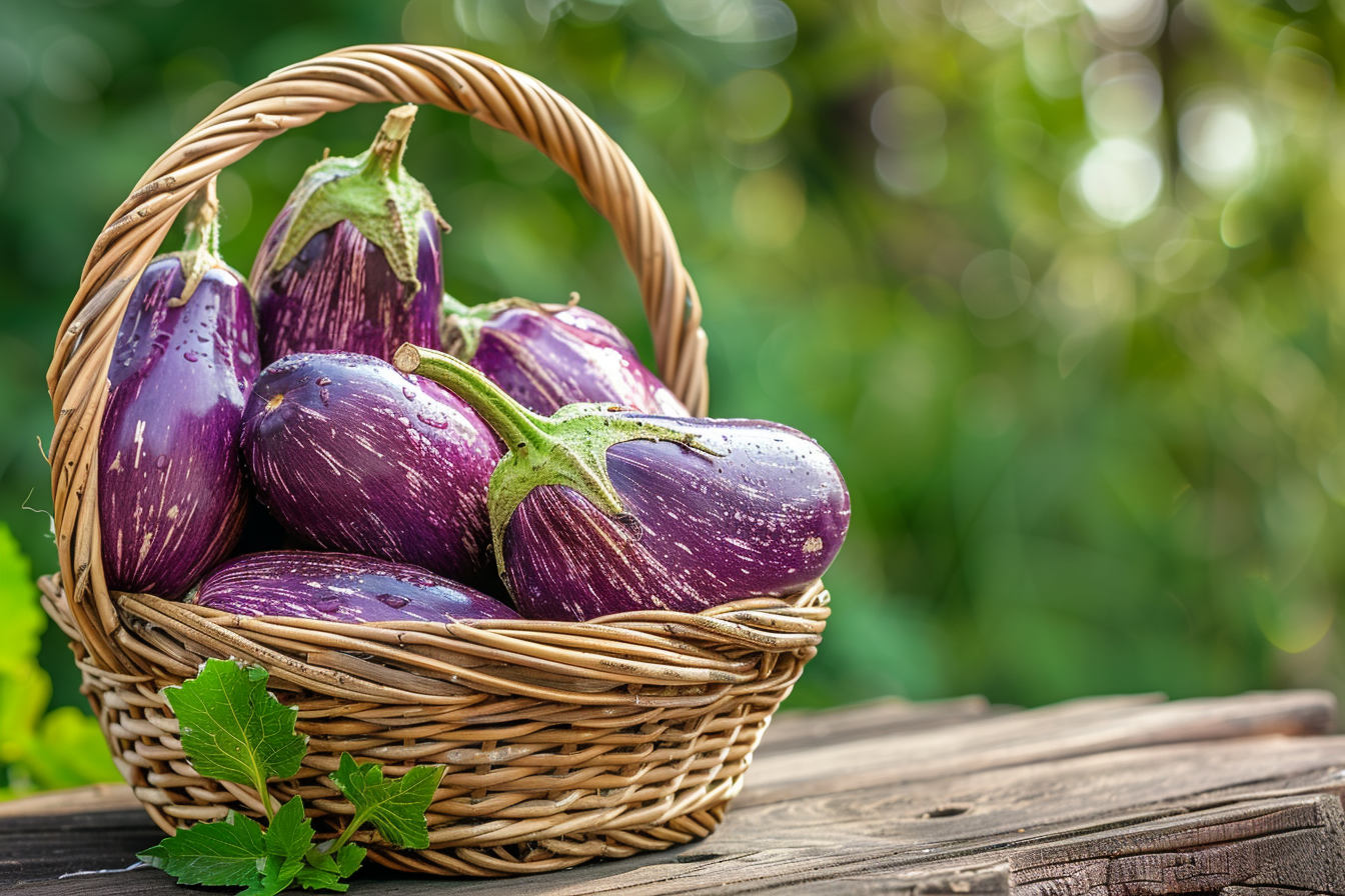 Image gratuite Aubergines dans panier rustique 1