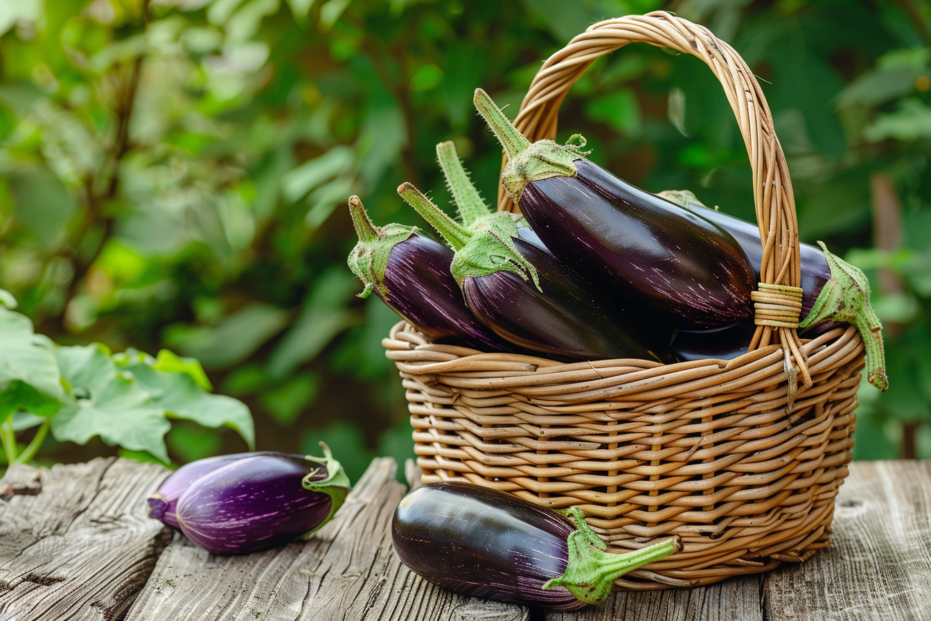 Image gratuite Aubergines dans panier rustique 2