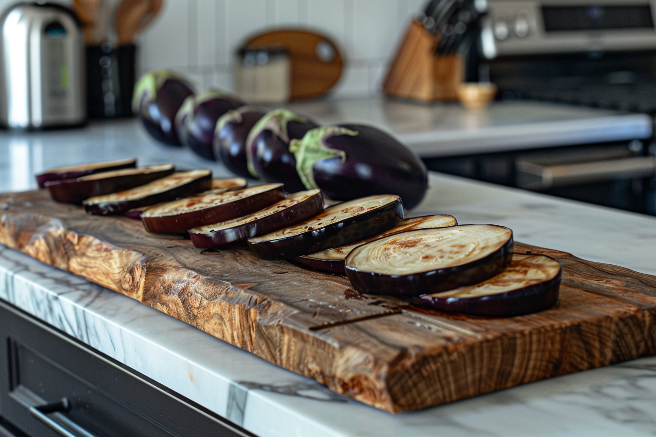 Image gratuite Aubergines tranchées en cuisine 1