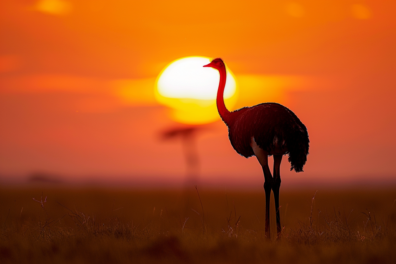 Image gratuite Autruche au coucher du soleil dans la savane 1