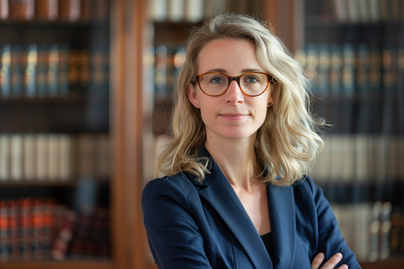 Image gratuite Avocate blonde en costume bleu 4