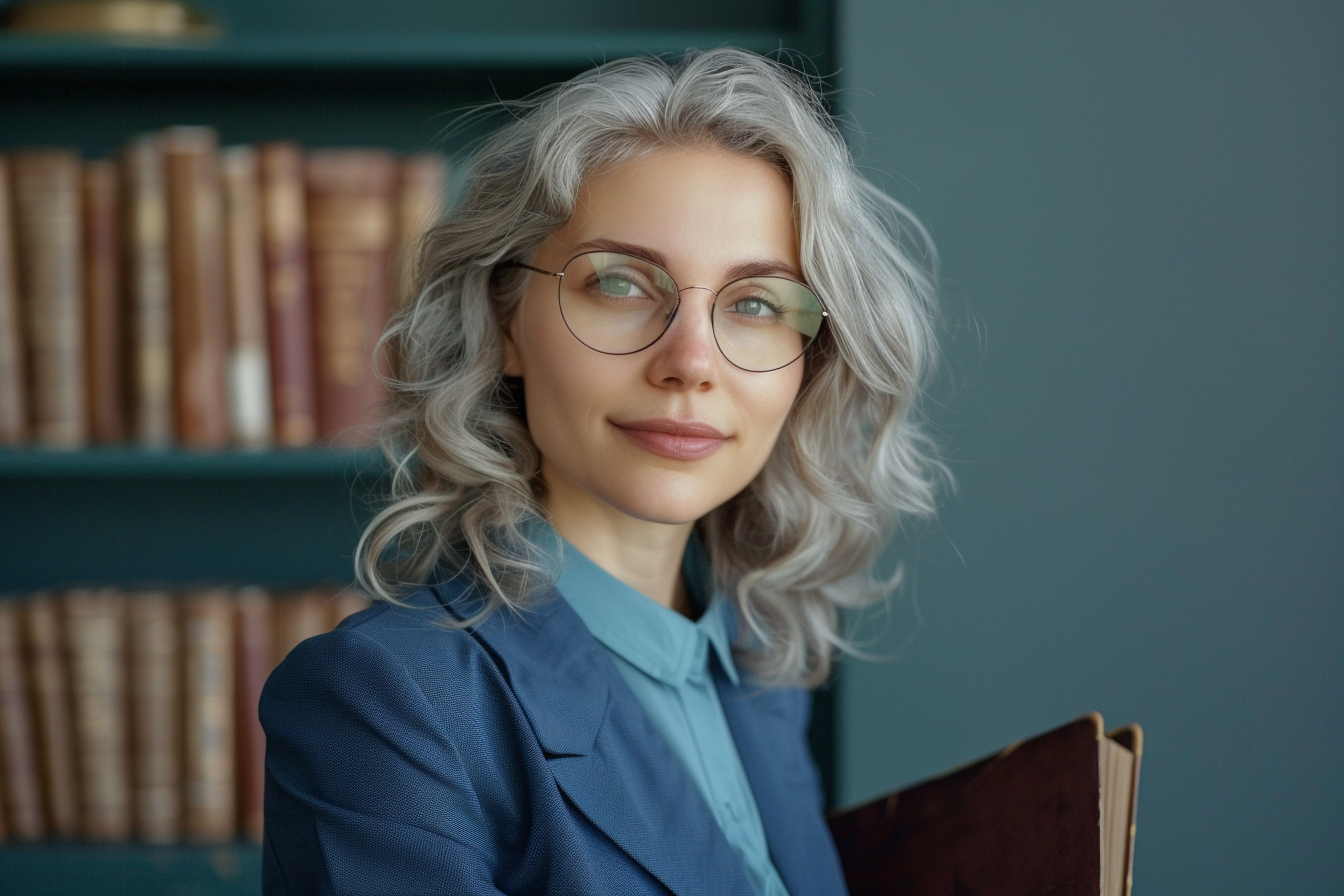 Image gratuite Avocate grise en costume bleu 1