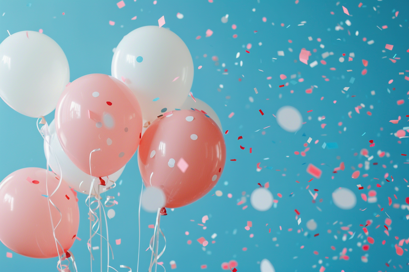 Image gratuite Ballons blancs et roses avec confettis 1