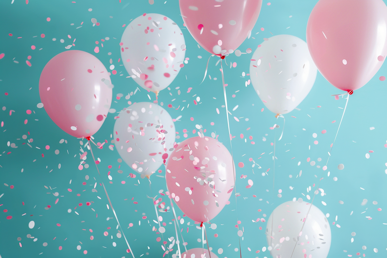 Image gratuite Ballons blancs et roses avec confettis 2