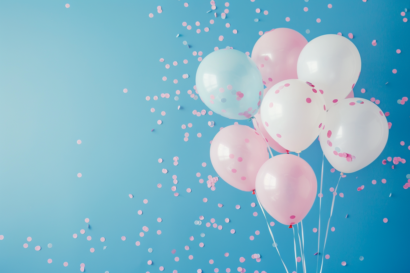 Image gratuite Ballons blancs et roses avec confettis 3