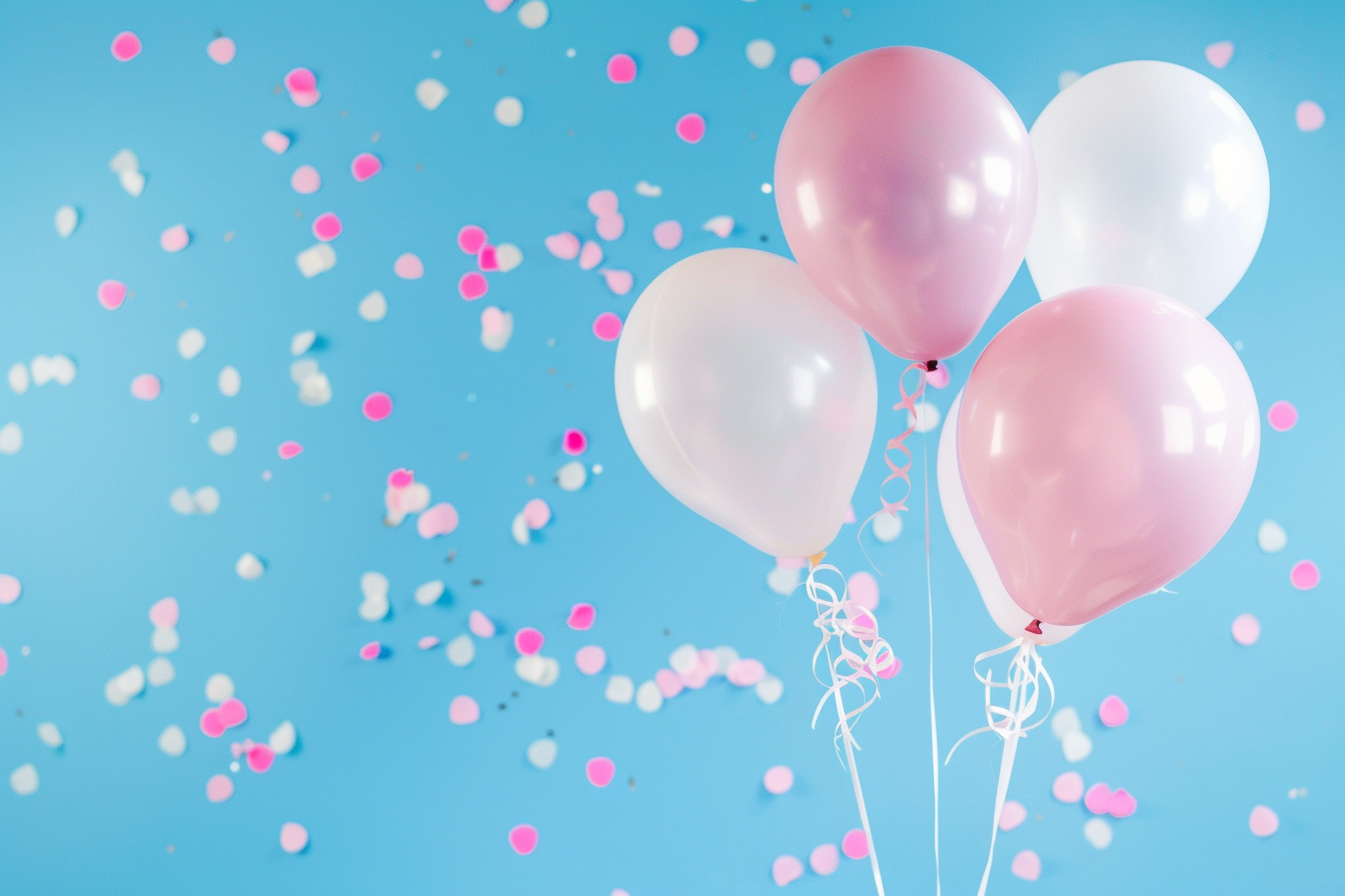 Image gratuite Ballons blancs et roses avec confettis 4