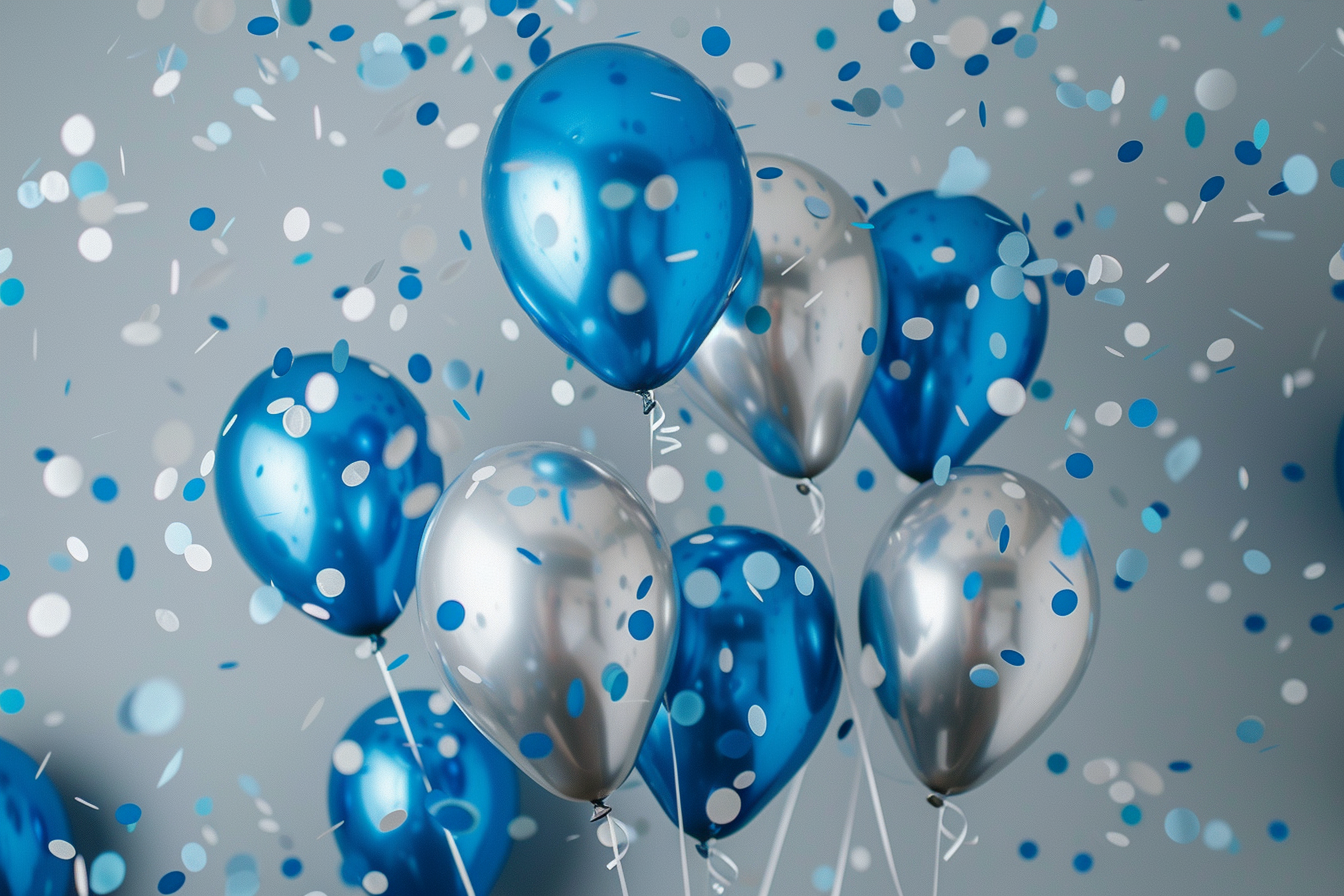 Image gratuite Ballons bleus et argentés avec confettis 2