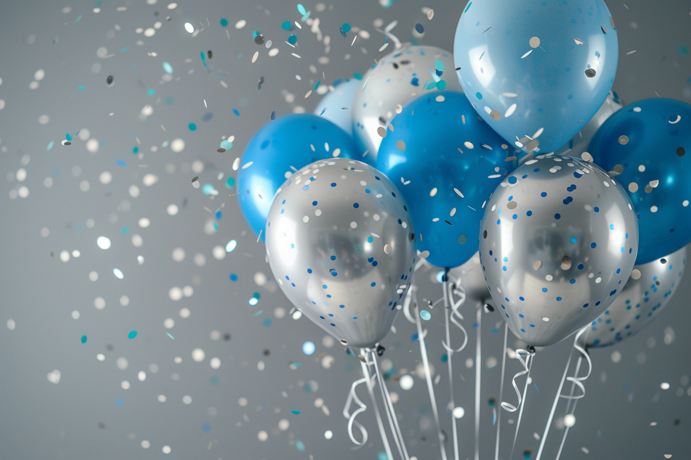 Image gratuite Ballons bleus et argentés avec confettis 3