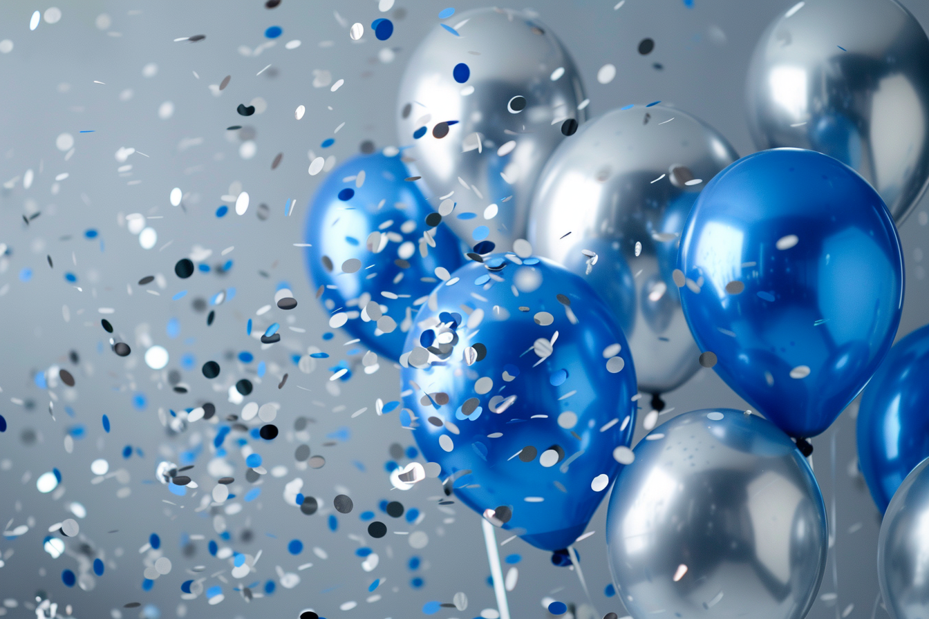 Image gratuite Ballons bleus et argentés avec confettis 4