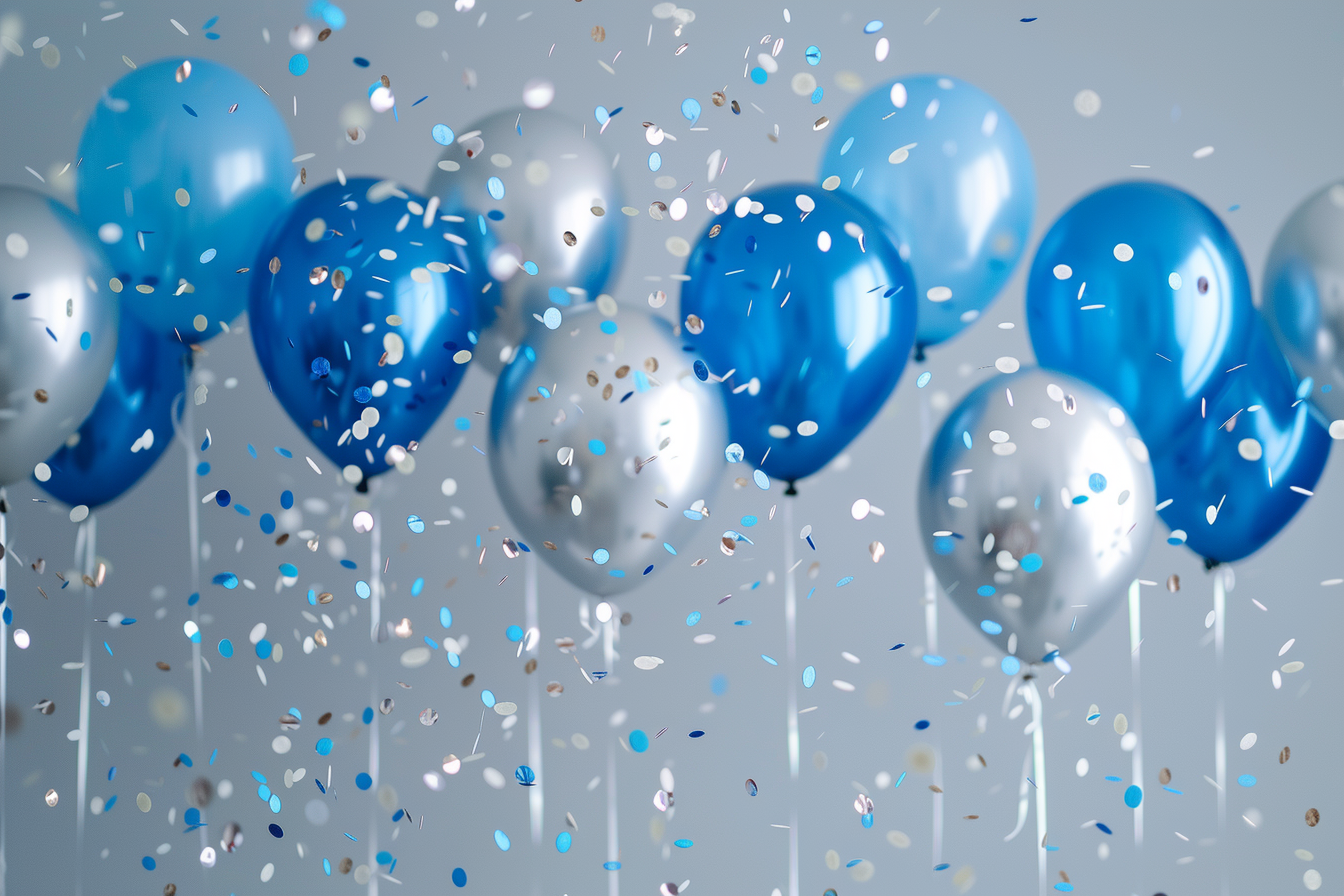 Image gratuite Ballons bleus et argentés avec confettis 5