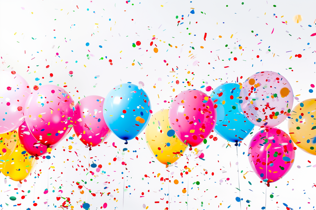 Image gratuite Ballons et confettis sur fond blanc 1