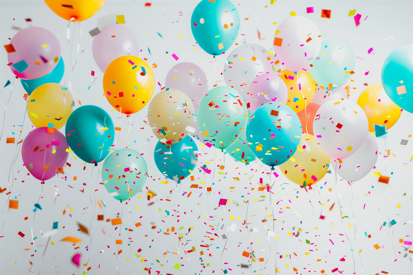 Image gratuite Ballons et confettis sur fond blanc 2