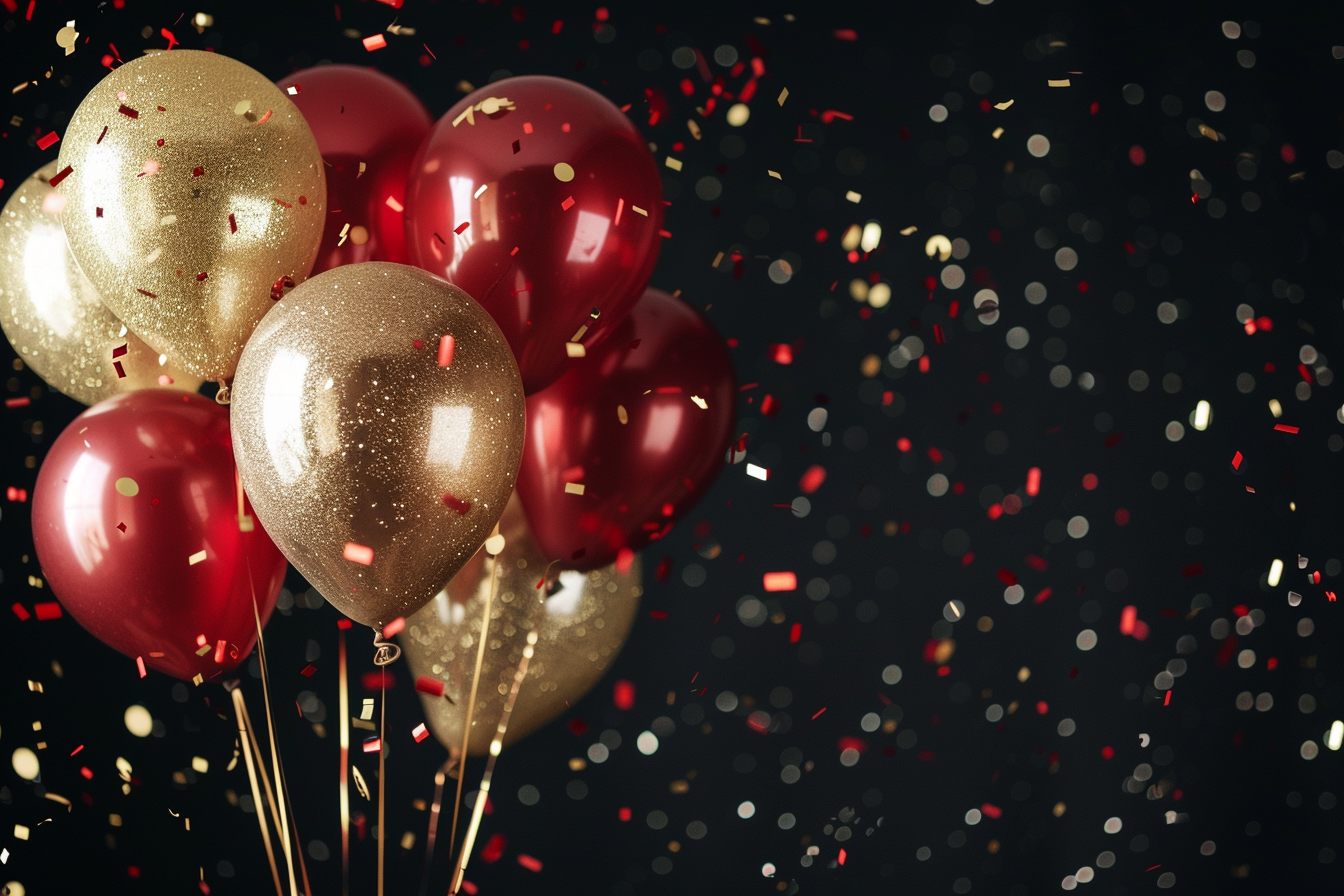 Image gratuite Ballons rouges et dorés avec confettis 1