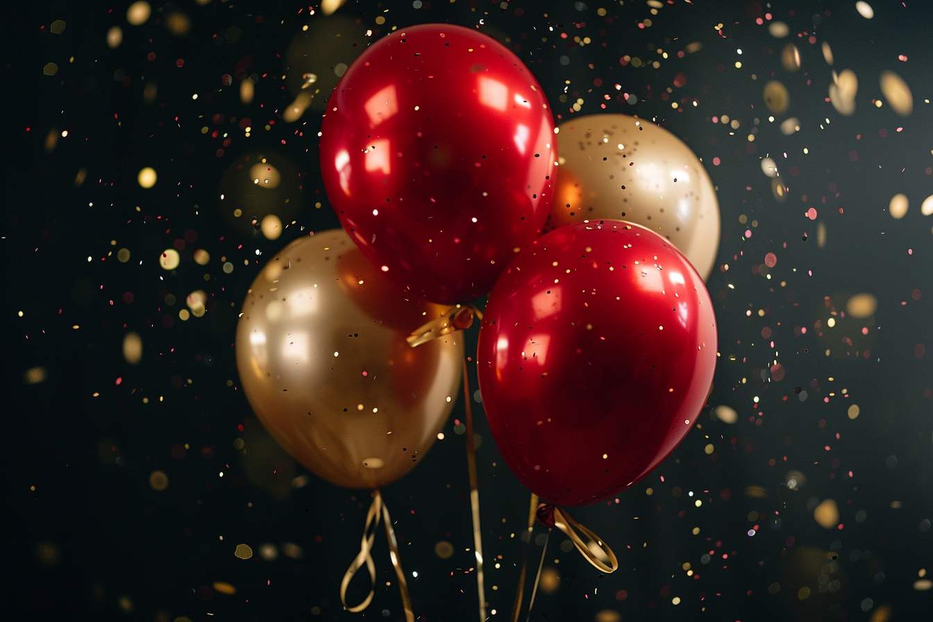 Image gratuite Ballons rouges et dorés avec confettis 2