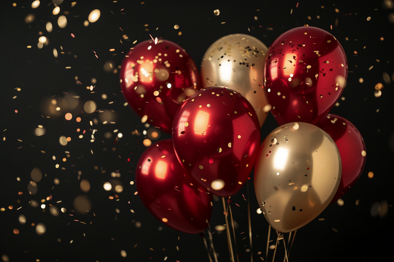 Image gratuite Ballons rouges et dorés avec confettis 3