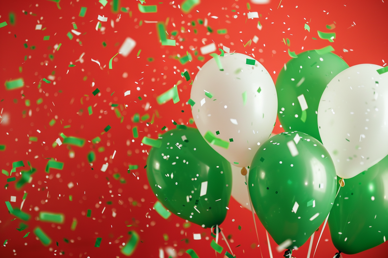 Image gratuite Ballons verts et blancs avec confettis 1