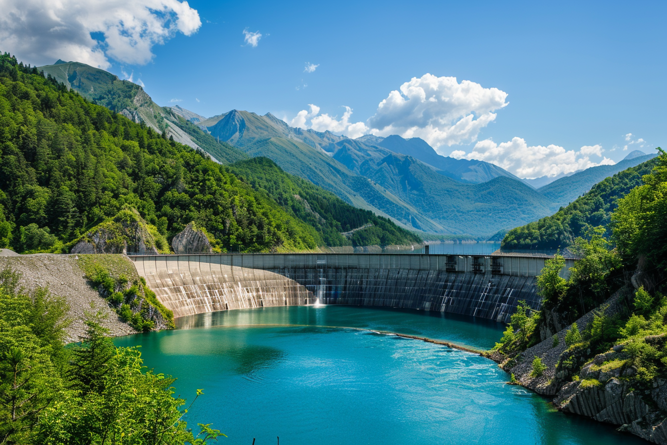 Image gratuite Barrage hydroélectrique: panorama vallée verdoyante 1