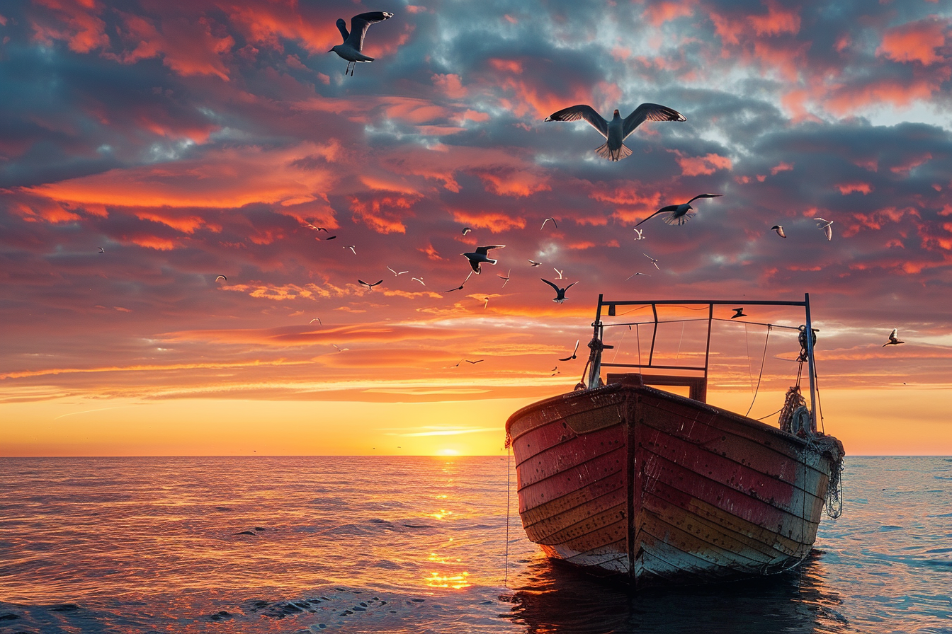 Image gratuite Bateau de pêche au coucher du soleil 2