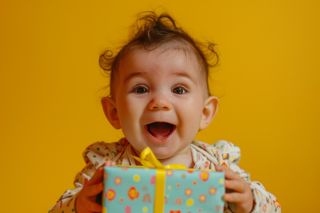 Image gratuite Bébé excité avec un cadeau d&rsquo;anniversaire 1