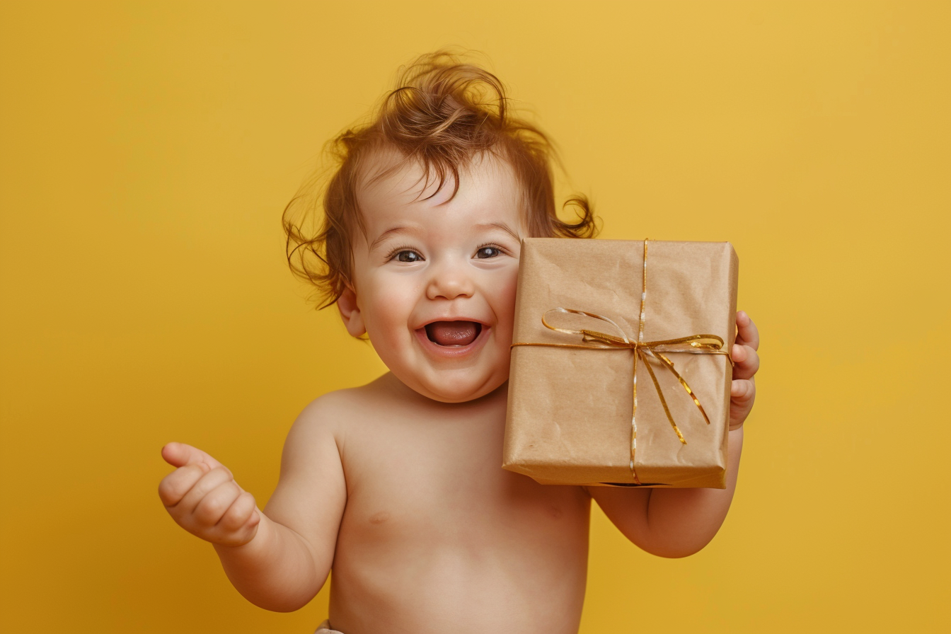 Image gratuite Bébé excité avec un cadeau d&rsquo;anniversaire 2