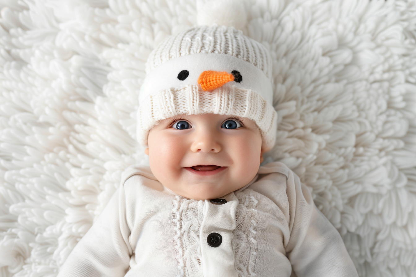 Image gratuite Bébé garçon déguisé en bonhomme de neige sur fond blanc 2