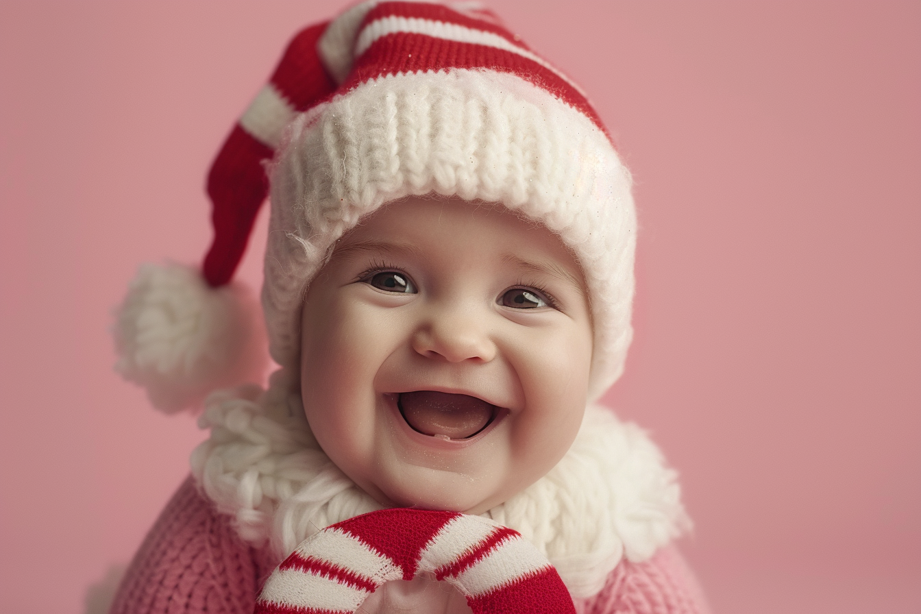 Image gratuite Bébé garçon déguisé en canne à sucre sur fond rose 1