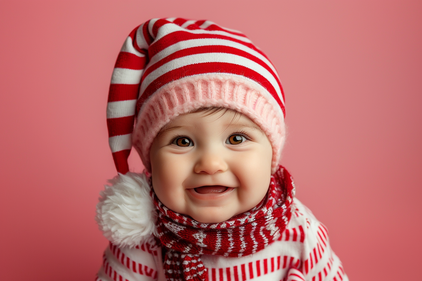 Image gratuite Bébé garçon déguisé en canne à sucre sur fond rose 2