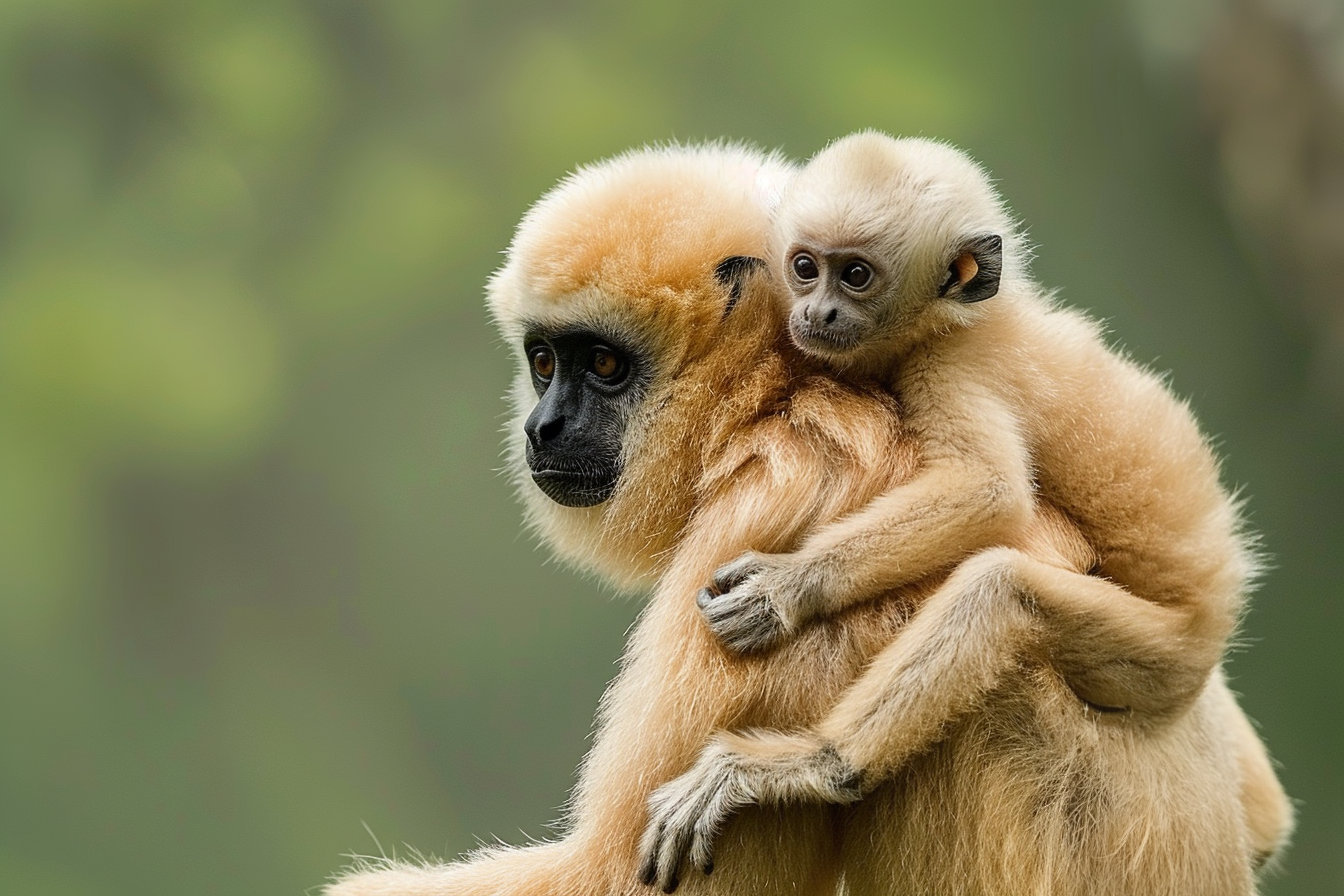 Image gratuite Bébé gibbon s&rsquo;accrochant à sa mère 1