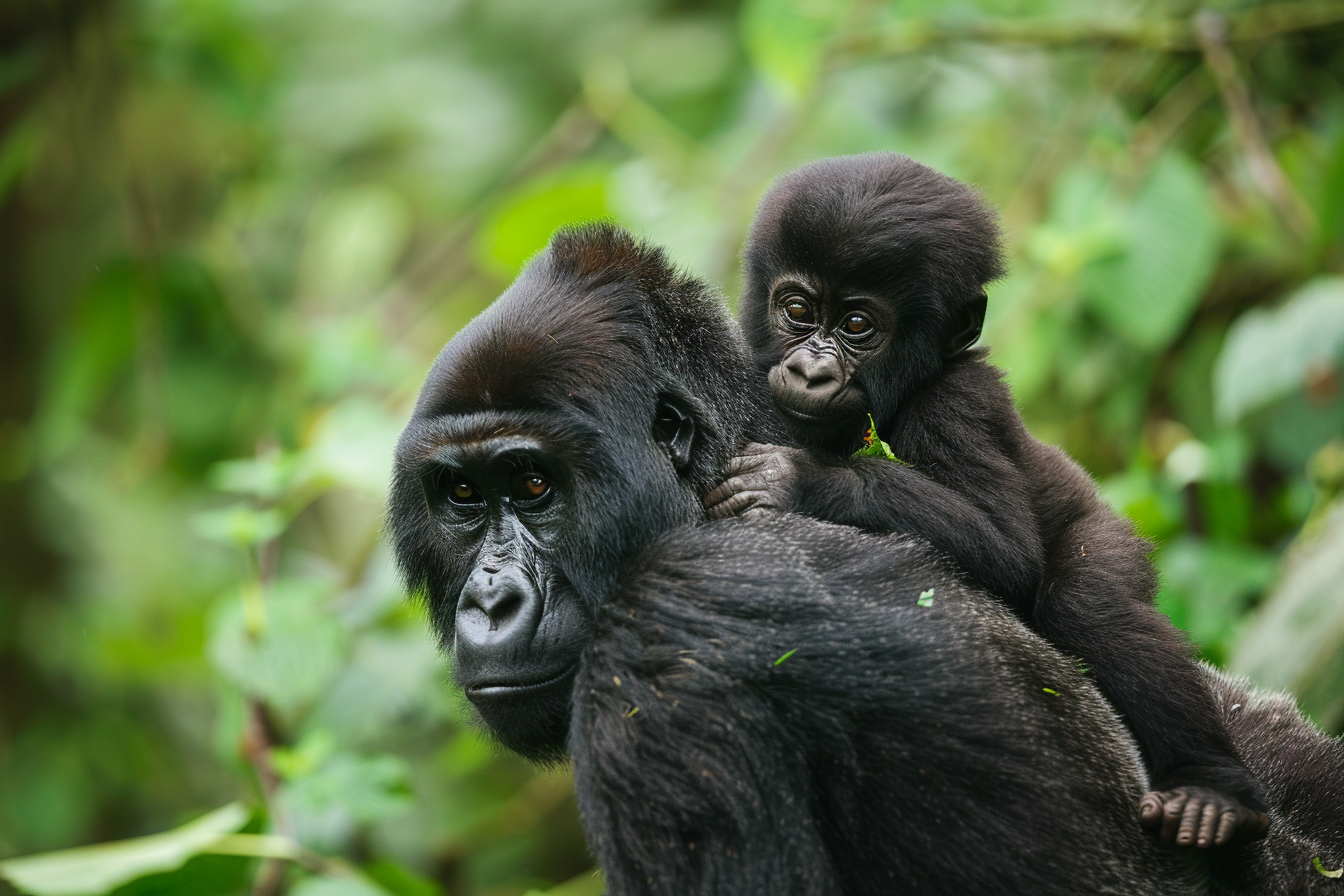 Image gratuite Bébé gorille s&rsquo;accrochant à sa mère 2