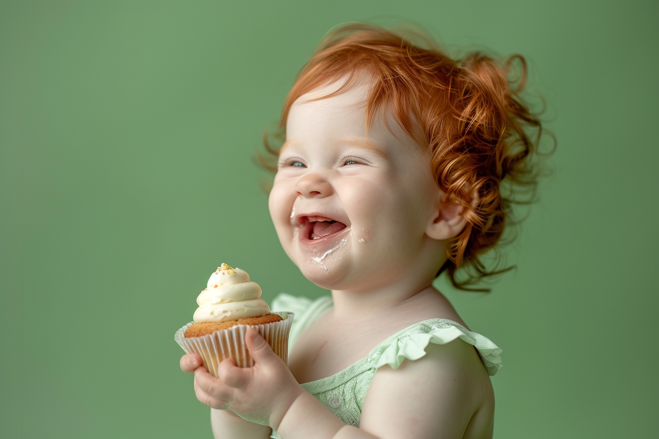 Image gratuite Bébé joyeux avec un cupcake d&rsquo;anniversaire 1