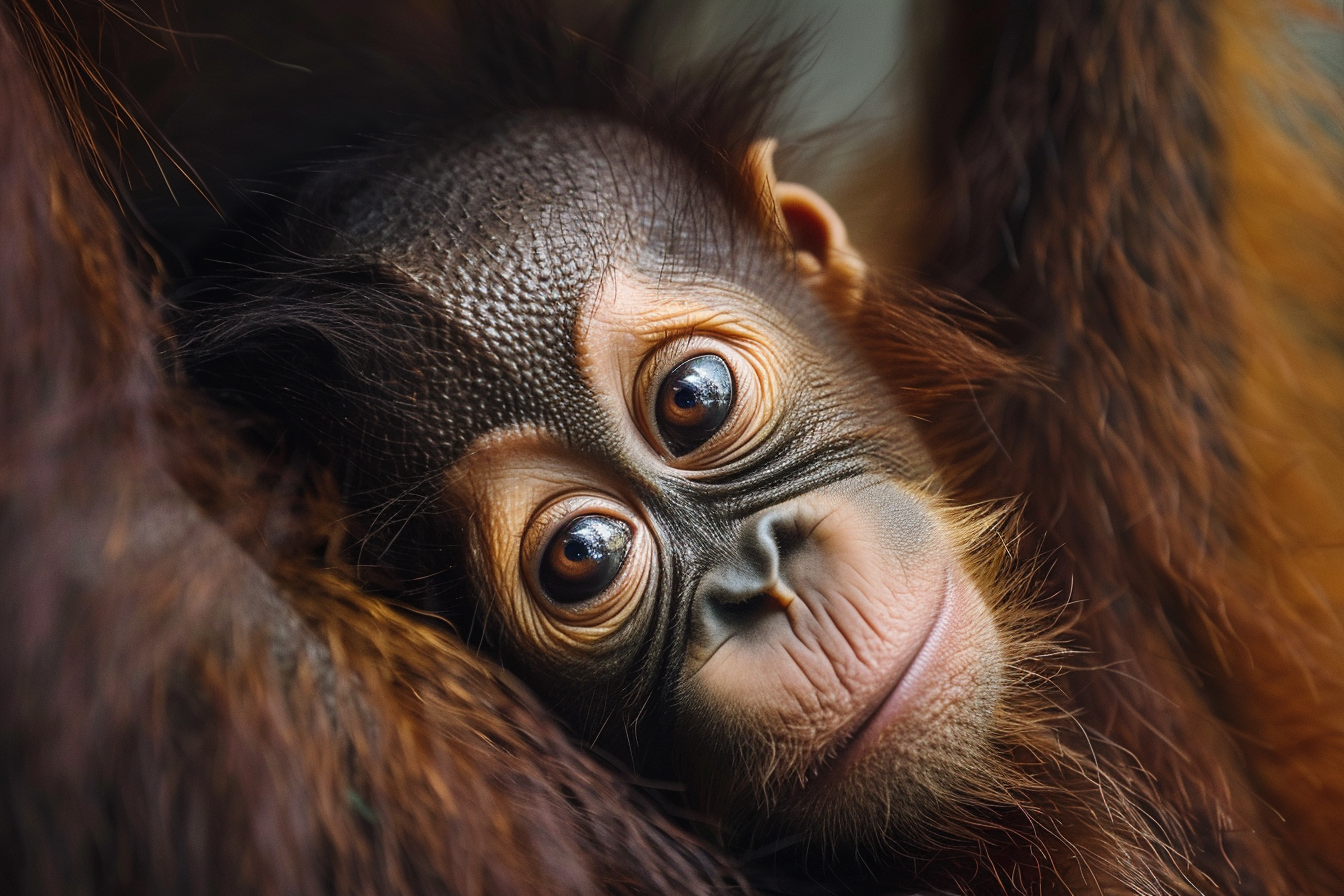 Image gratuite Bébé orang-outan avec sa mère 1