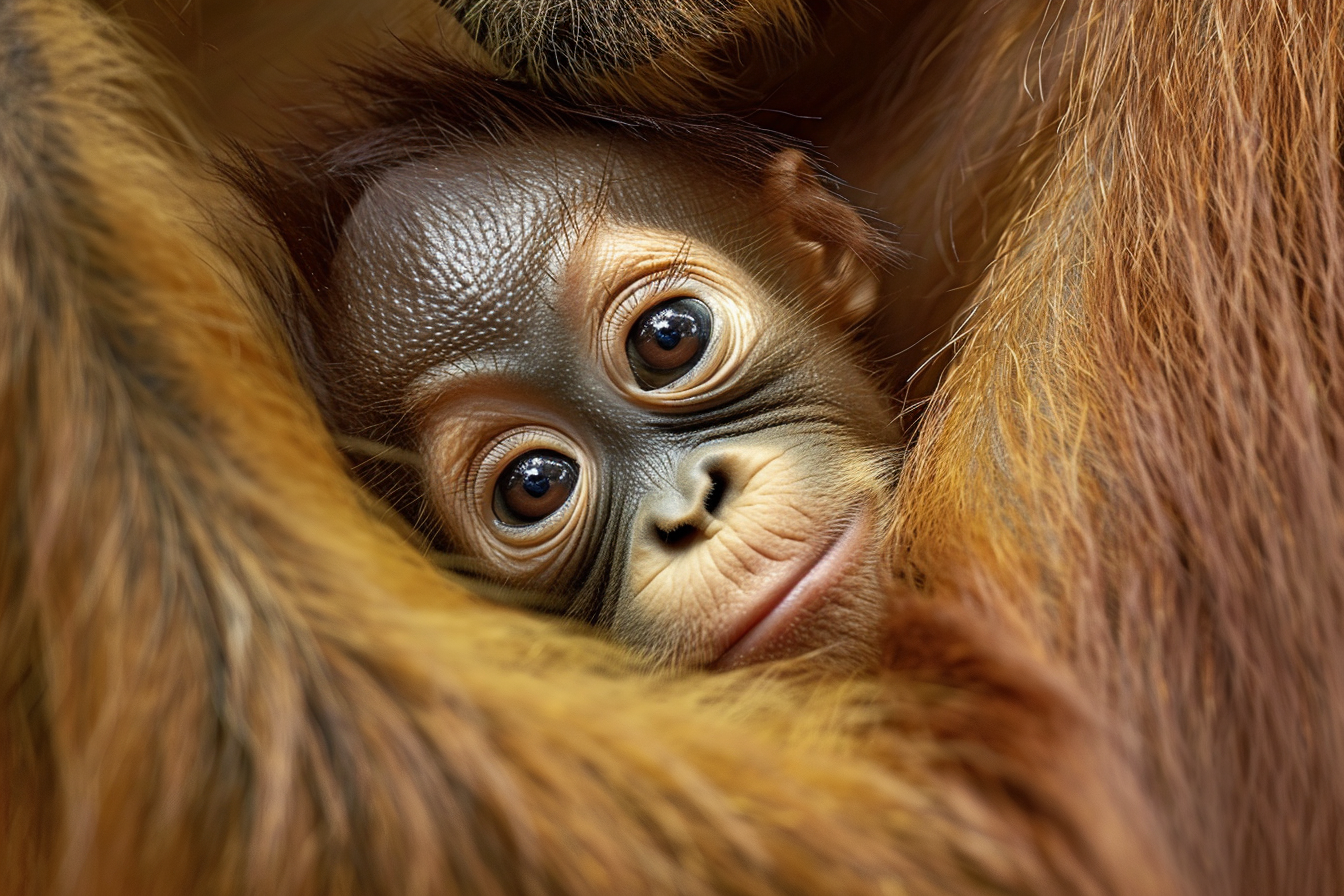 Image gratuite Bébé orang-outan avec sa mère 2