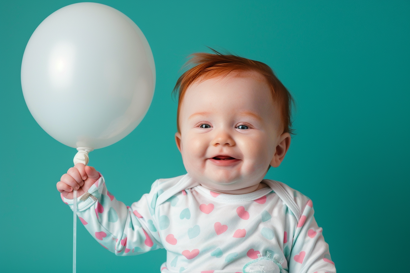 Image gratuite Bébé souriant avec un ballon d&rsquo;anniversaire 1