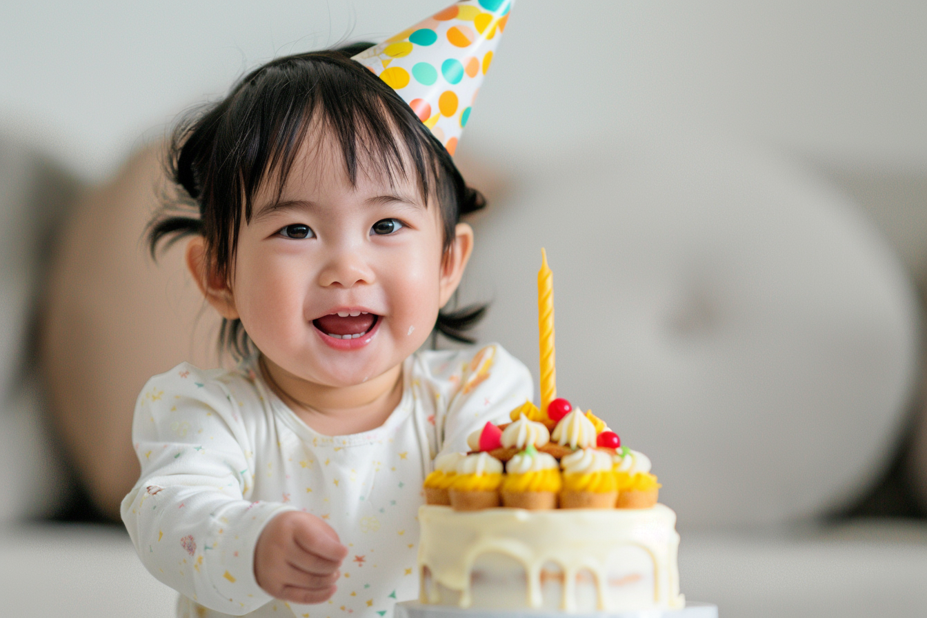 Image gratuite Bébé souriant avec un gâteau d&rsquo;anniversaire 1
