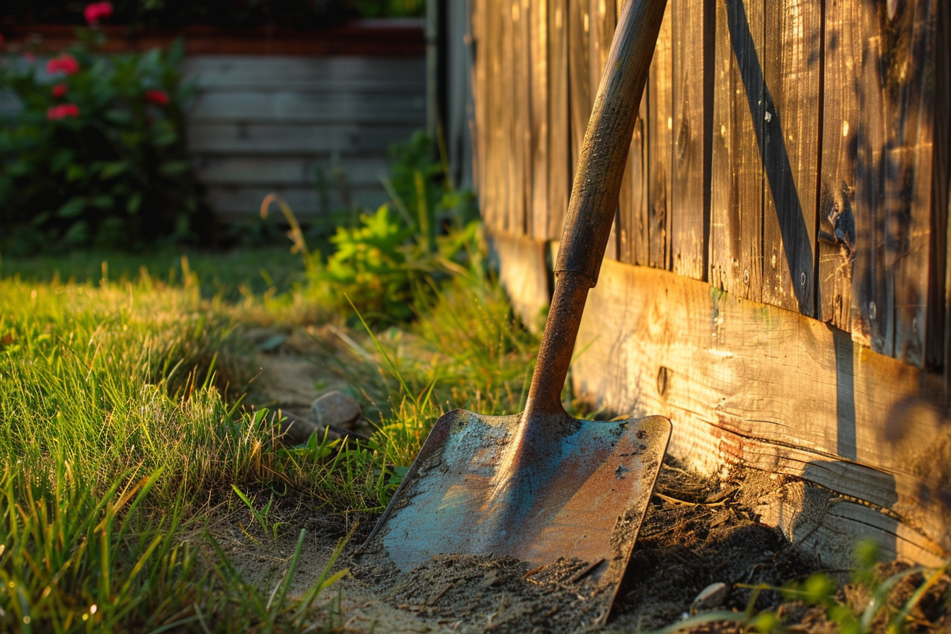 Image gratuite Bêche de jardin contre remise en bois 3