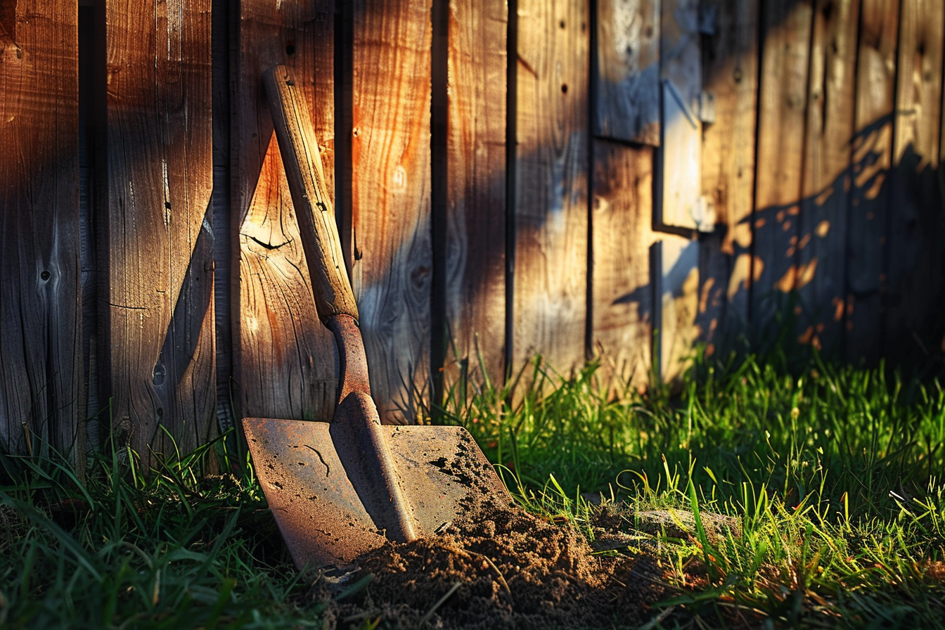 Image gratuite Bêche de jardin contre remise en bois 4