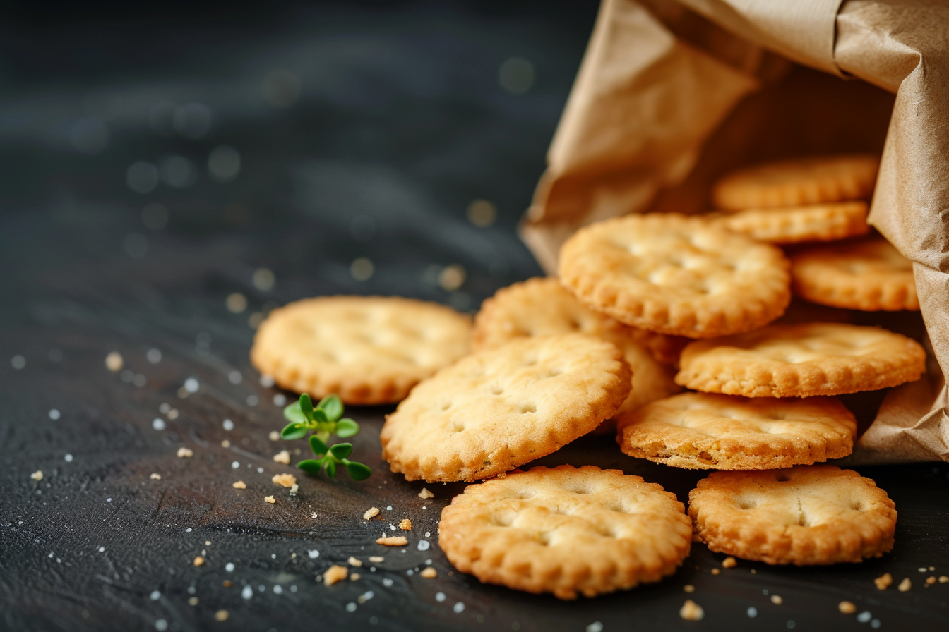 Image gratuite Biscuits apéritifs renversés sur fond sombre 1