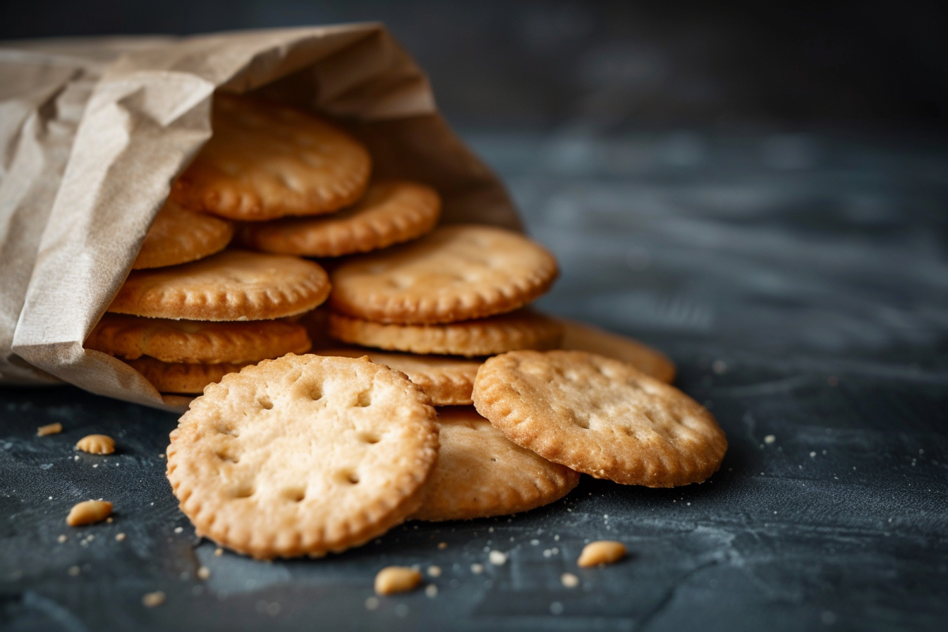 Image gratuite Biscuits apéritifs renversés sur fond sombre 2