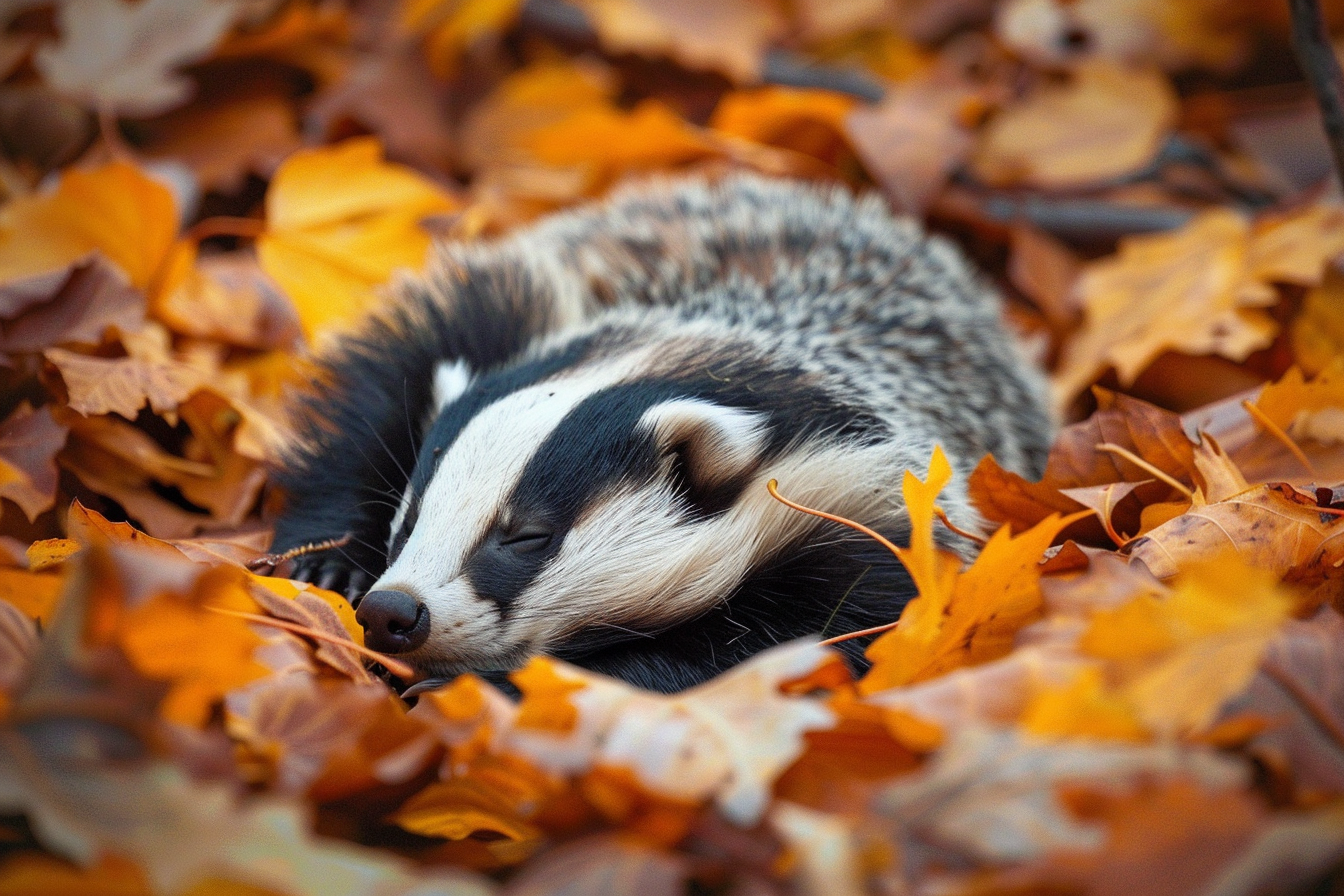 Image gratuite Blaireau endormi dans les feuilles 1