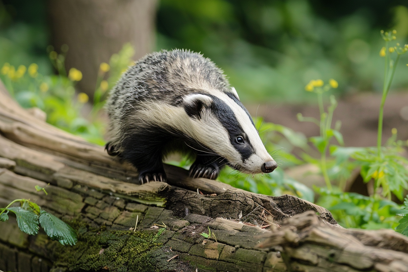Image gratuite Blaireau reniflant une bûche 1
