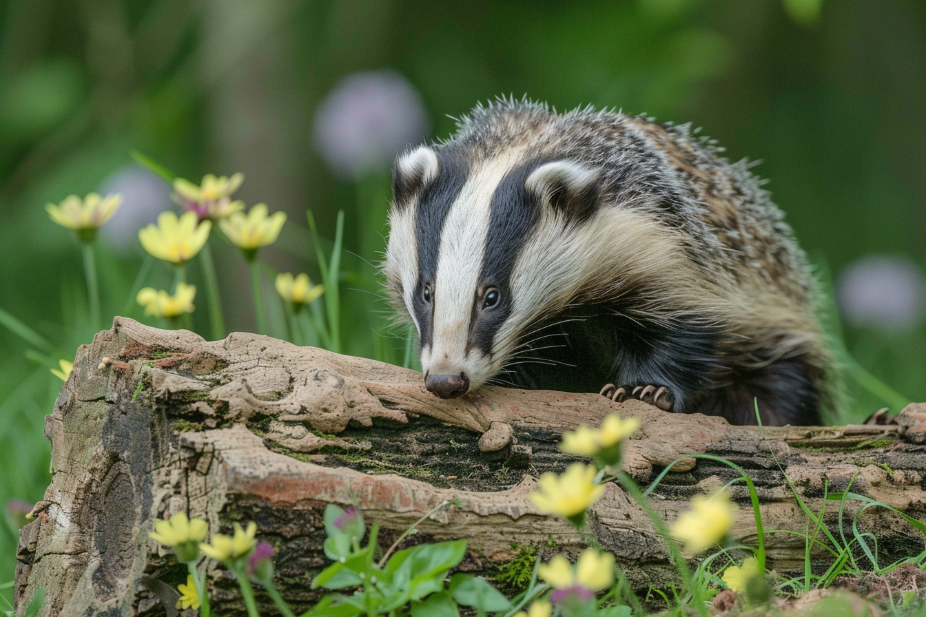 Image gratuite Blaireau reniflant une bûche 2
