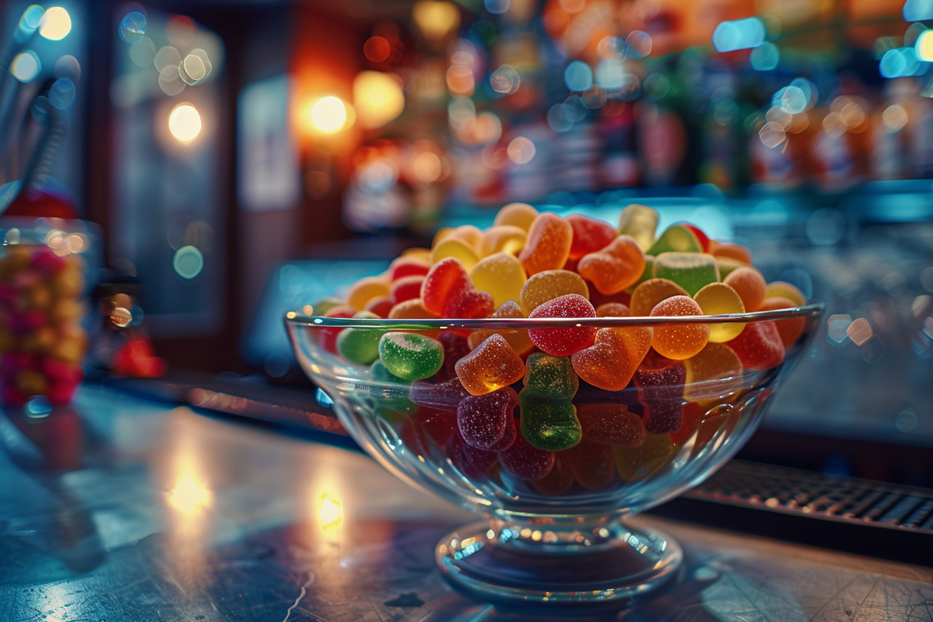 Image gratuite Bol de bonbons sur un comptoir de bar 2