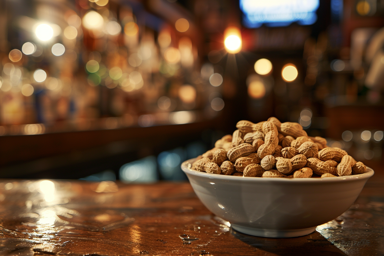 Image gratuite Bol de cacahuètes sur comptoir de bar 2