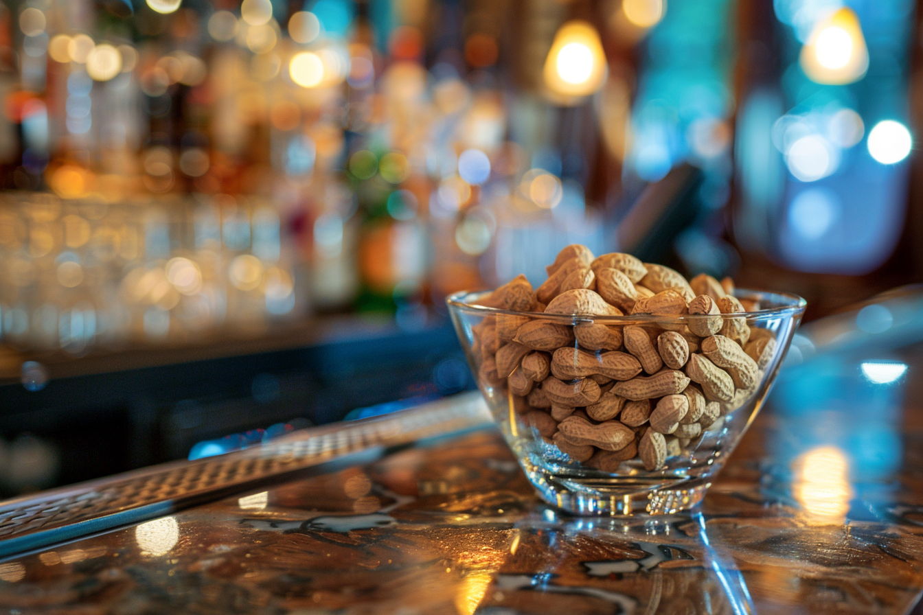Image gratuite Bol de cacahuètes sur comptoir de bar 3